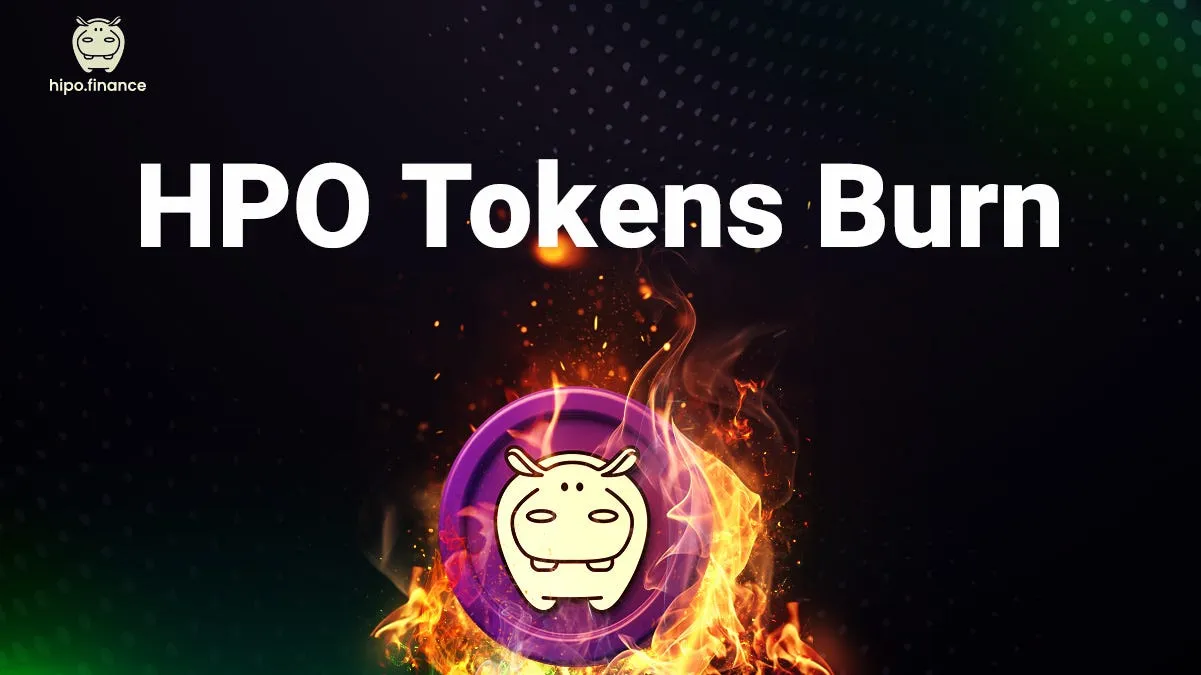 An HPO coin in flames under the title HPO Tokens Burn
