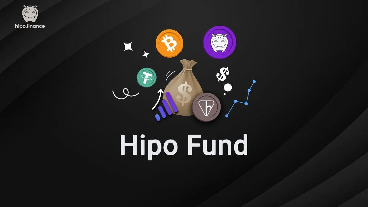 A money bag surrounded by Bitcoin, Tether, HPO and hTON coins above the title Hipo Fund
